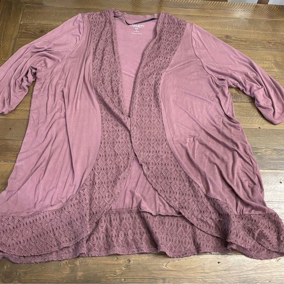 Hold Item - Torrid Super Soft Knot Lace Trim Cardigan in Mauve - Picture 2 of 7